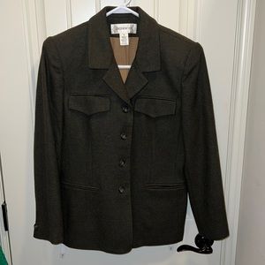 1990’s Jones NY Green Lambs Wool Hunting Jacket Single Breasted Welt Pockets